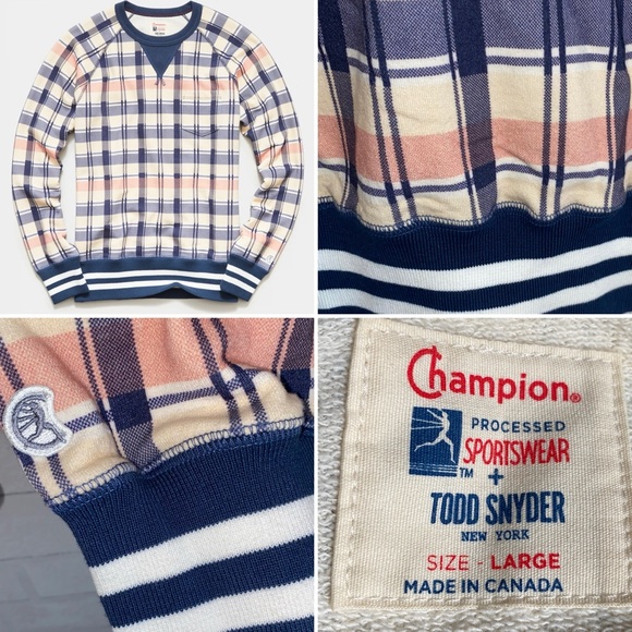 TODD SNYDER Champion Rare Madras One Pocket Crewneck Sweatshirt LARGE EUC - Picture 1 of 16